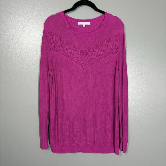 Daniel Rainn Retro Pink Crochet Lace Trim Sweater - Size 2X - Women's Plus Size - Picture 1 of 7